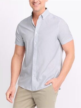Henri James 4 Way Stretch Geo Woven Shirt Beige Size Large Short NWT STITCH FIX